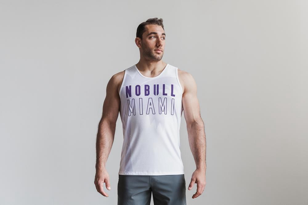 NOBULL Men's (Miami Palm) Tank Tops - Purple Palm - Ireland (2750CSFHN)